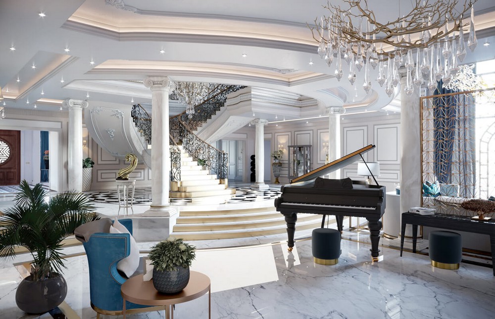 Contemplate a Neoclassical Interior Design with Massive Chandeliers 5