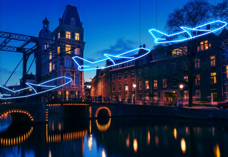 Light installation in the park and Amsterdam at night