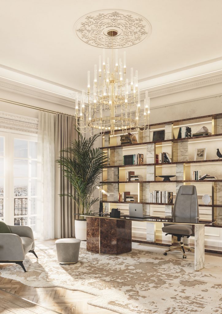 Parisian Office Decor with Timeless Vintage Lighting