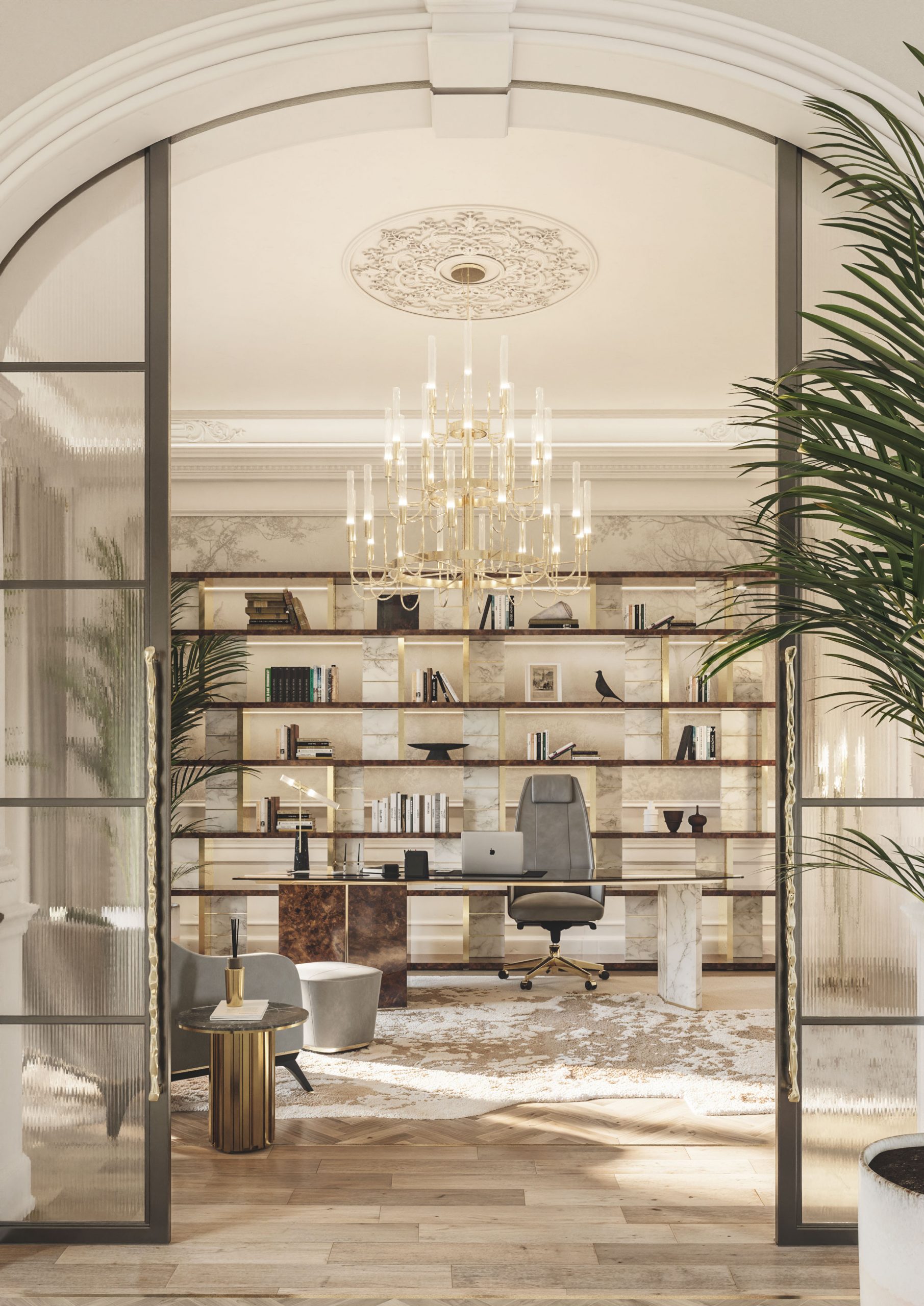 Parisian Office Decor with Timeless Vintage Lighting